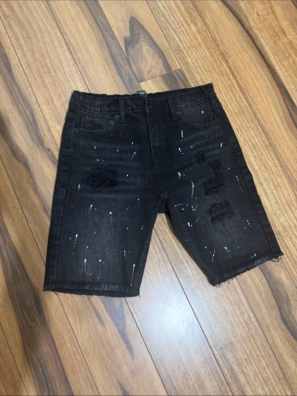 Forever 21 Black Distressed Denim Shorts with Paint Splatter